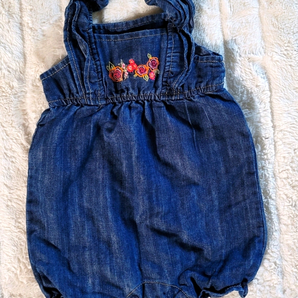 **SOLD**3/6M JEAN EMBROIDERED ROMPER